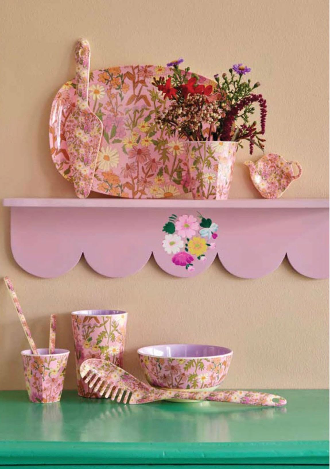 RICE BY RICE Melamine Medium Cup - Soft Pink - Daisy Dearest Print - 8.4oz