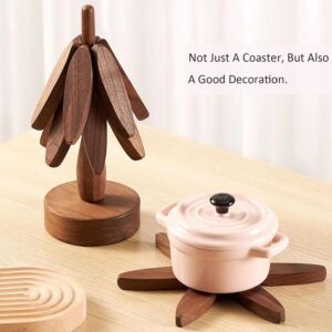 Generic Wooden Tree Trivet Set Coaster, Christmas Trivet,Tree Shape trivets for hot pots and Pans 3 Wooden Trivet + 1 Stand (Walnut Color)