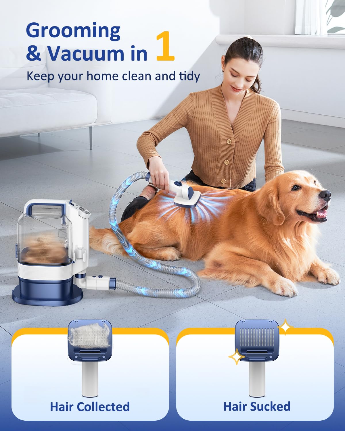 Dog Grooming Vacuum Kit, 3.2L Dust Cup Pet Grooming Vacuum for Dogs Cats with Cordless Clipper, 12000pa 6 Pet Grooming Tools Dog Brush Vacuum for Shedding Home Cleaning, Low Noise Dog Cat Hair Remover