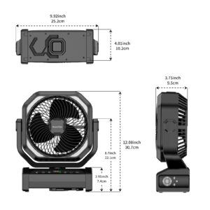 Socool Camping Fan with Light - 20000mAh Rechargeable Battery Fan, 112Hrs Max Run Time, 9 Speeds, Digital Display, Timer, Auto Oscillation, 270° Pivot & Hook for Camping, Power Outage, Hurricane