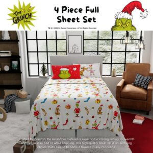 Franco Collectibles Dr. Seuss The Grinch Holiday & Christmas Bedding Super Soft Microfiber 4 Piece Full Sheet Set, (Officially Licensed Product)