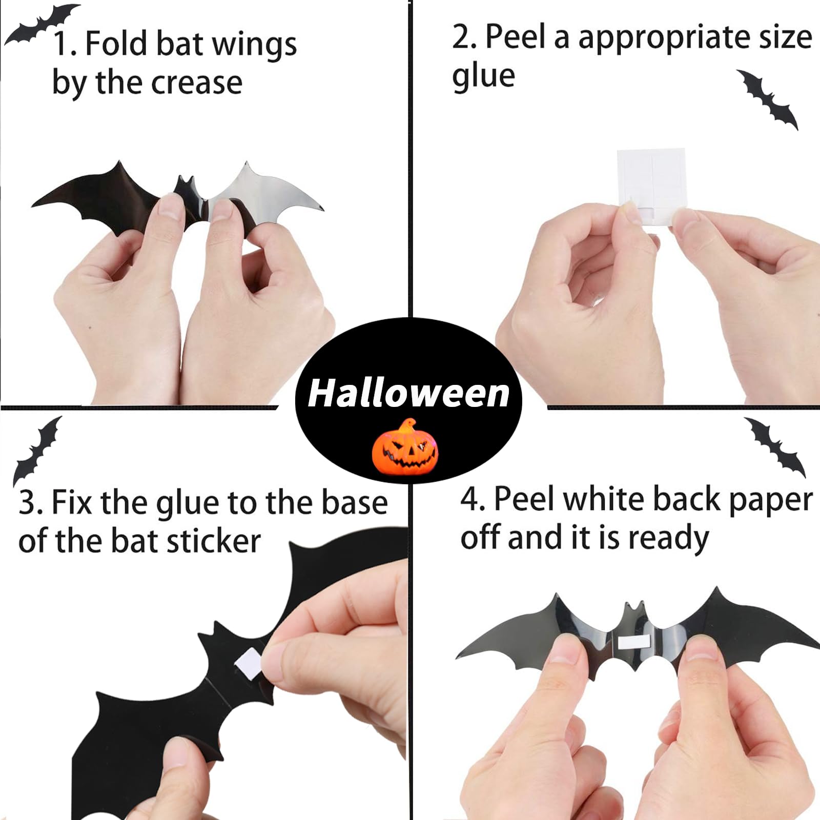 81Pcs 3D Bat Halloween Decorations, Halloween Bats Wall Decor,4 Size Plastic Black Bats Sticker,Used for Different Decorations to Add Weird Atmosphere to Halloween Parties