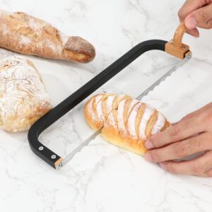 Ittnim Bread Knife Handmade Bread Bow Knife 16" Serrated Bowl Knife, Bread Saw Sourdough Knife Aluminum Alloy Sourdough Cutter Suit for Left & Right Handed People to Cut Baguettes Vegetables Fruits