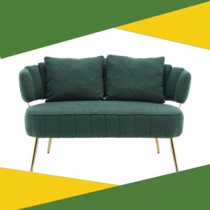 gustonhon modern polyester loveseat couch,futon small sofa with gold metal legs, 2-seater upholstered mini sofa couches for living room bedroom office balcony studio apartment love seat (emerald)