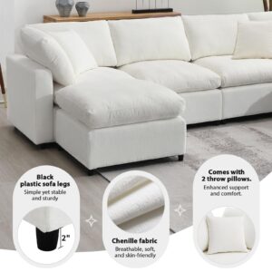 Cloud Modular Sectional Sofa, Convertible U-Shaped Sofa, 130 "Comfortable Sleeper Sofa, 6 Seater Chenille sectional Sofa Set with Ottoman, Suitable for Living Room Office Apartment (Beige)