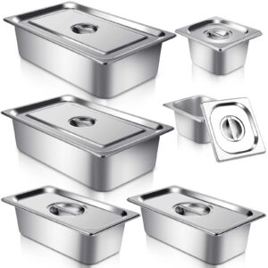 loyim 6 pack stainless steel hotel pans with lids bulk 1/1,1/3,1/6 size 4 inch deep restaurant steam table pans catering pans for commercial kitchen food storage