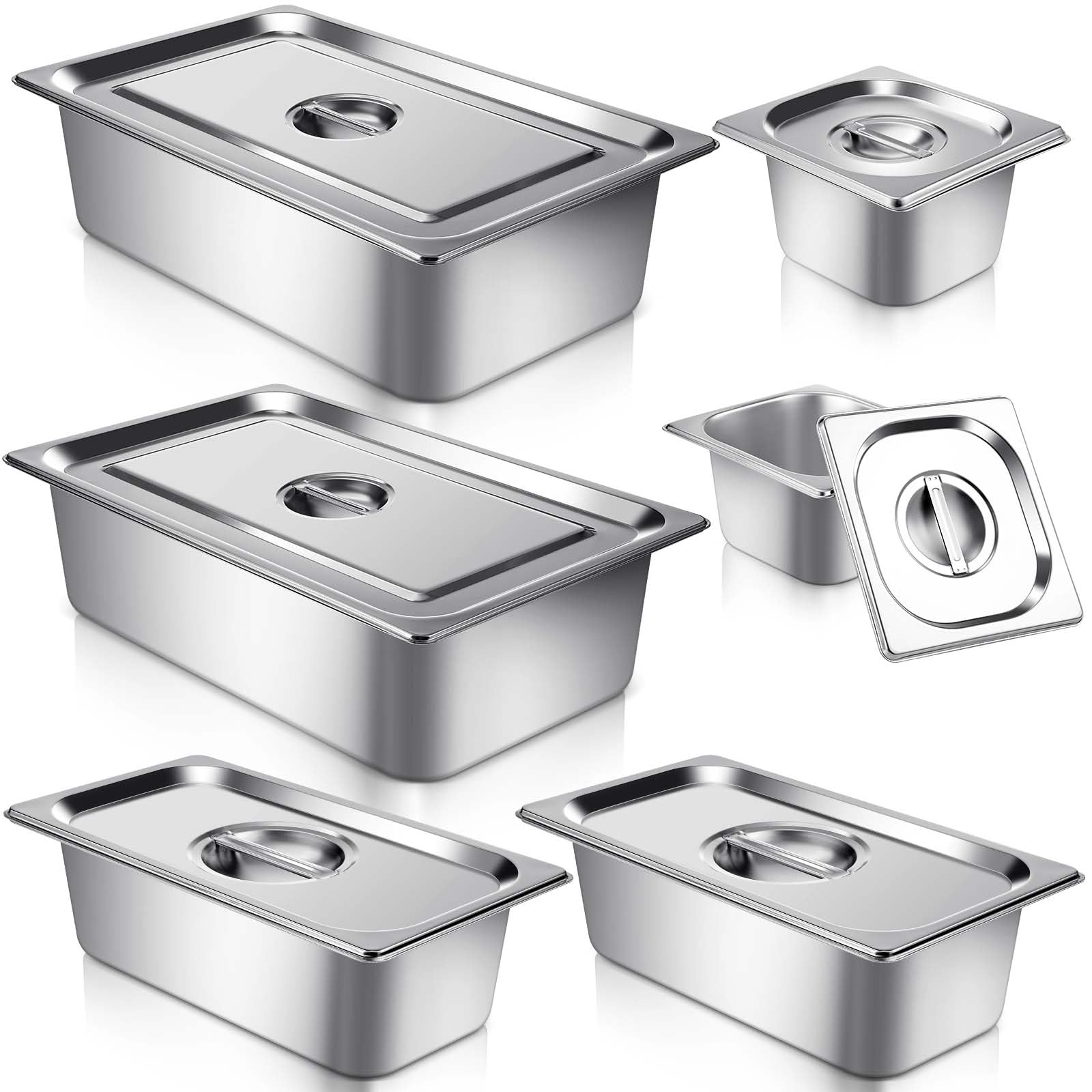 LOYIM 6 Pack Stainless Steel Hotel Pans with Lids Bulk 1/1,1/3,1/6 Size 4 Inch Deep Restaurant Steam Table Pans Catering Pans for Commercial Kitchen Food Storage