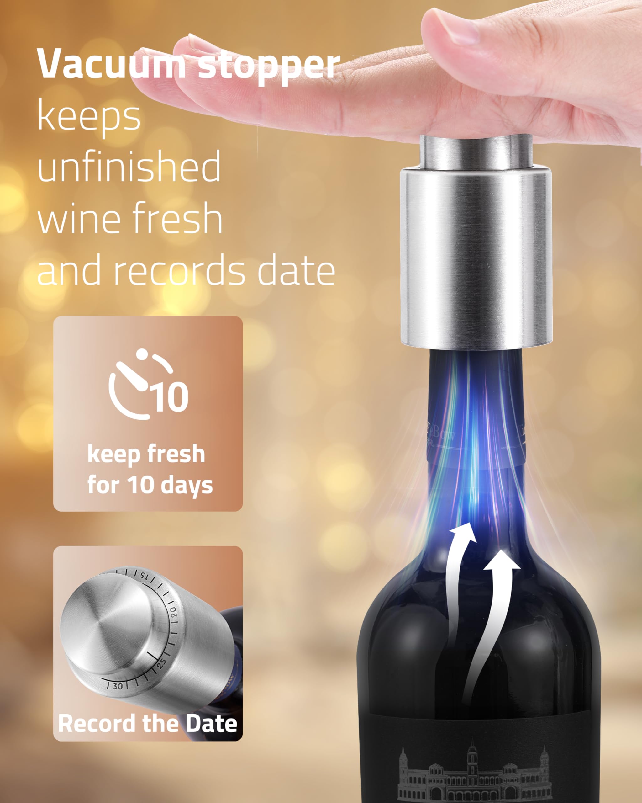 Electric Wine Opener Set - Premium Wine Gifts with Wine Opener, Foil Cutter, Wine Aerator, Vacuum Stopper, and Elegant Gift Box - Ideal Christmas Gift for Unforgettable Moments