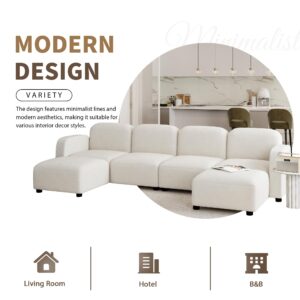 Favfurish 116" U Shaped Modular Sofa,6 Seat Reversible Free Combination Velvet Set,Convertible Sleeper Couched,with Ottoman,for Living, Apartment,Sleeping Room,Beige, 116in