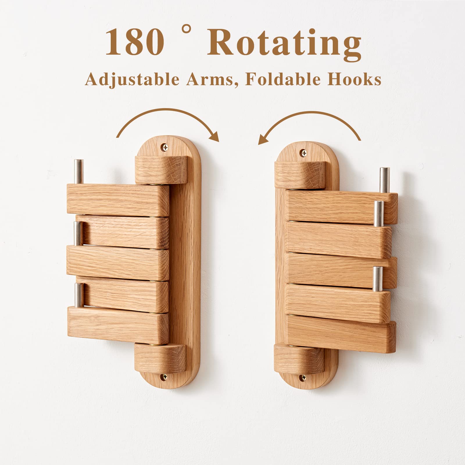 TREOAKWIS Oak Wood Coat Hooks, Coat Rack Wall Mount Swivel & Heavy Duty Wall Hooks for Bedroom, Entryway, Living Room, Bathroom,Office, Classroom