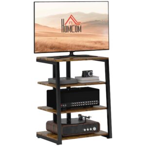 homcom tv stand for 28 inch tvs, entertainment center with adjustable shelves and extension lead holder, small tv table with storage for living room, rustic brown