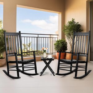 MAMIZO Outdoor Rocking Chair Set 3-Piece, Rocking Chair Patio Set of 2 with Side Table, with High Back,Indoors or Outdoor Wooden Rocking Chair, Easy to Assemble for Porch, Patio, Garden,Lawn, Balcony