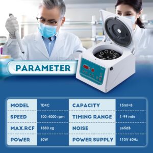 CGOLDENWALL Centrifuge Machine Lab PRP Benchtop Centrifuge 100-4000RPM Low Speed Desktop Centrifuge Machine Timer 1-99min 8x15ml