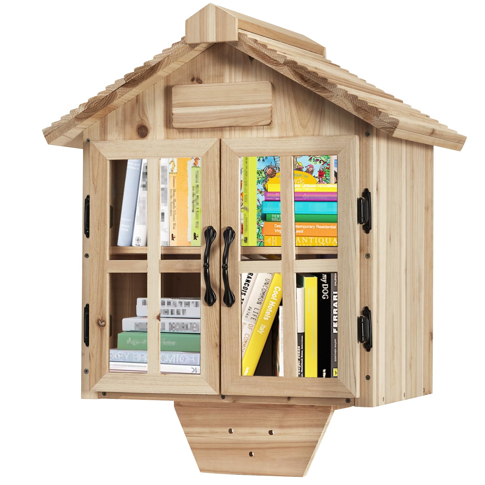 Ecoaterui Little Library Box Outdoor Free Library Kit, Double Doors Little Library Box Book Storage for DIY Nameplate, Neighborhoods, Community, Schools Sharing Books, Literature, Newspapers