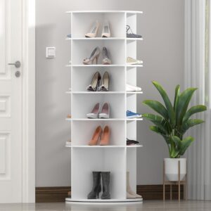 Wodeer 6 Tier 360° Rotating Shoe Rack Tower,Spinning Shoe Storage Organizer,Spinning Shoe Display,Round Shoe Rack for Entryway,Hallway,Living Room,White