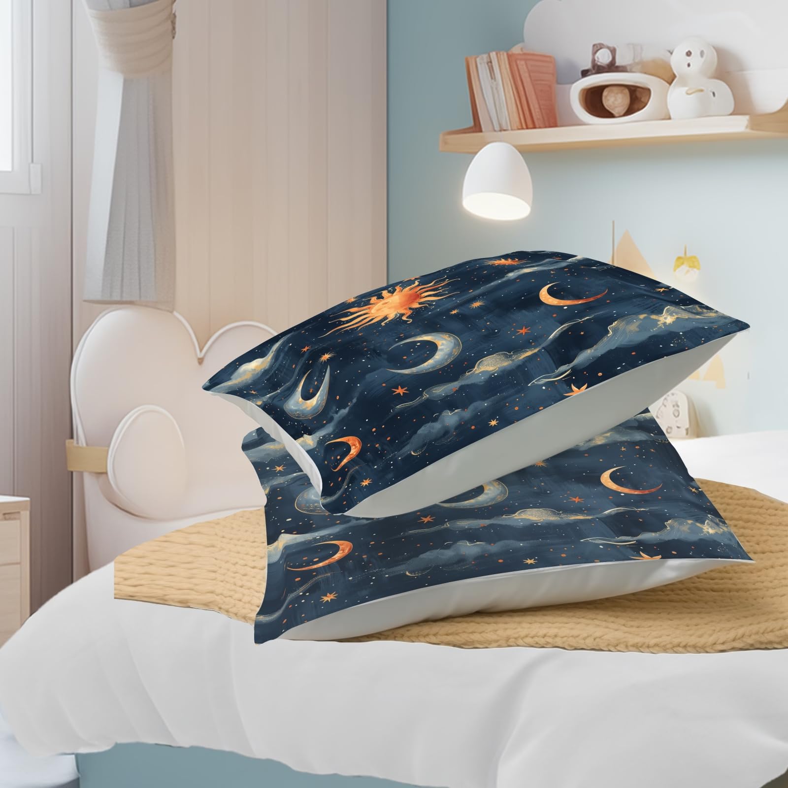 Lokaluo Moon Duvet Cover Queen Size 3D Printed Moon Sun Duvet Cover Set Stars Clouds Cosmic Sun Bedding Set Bedroom Decor 3 Pcs Comforter Cover with 2 Pillowcases