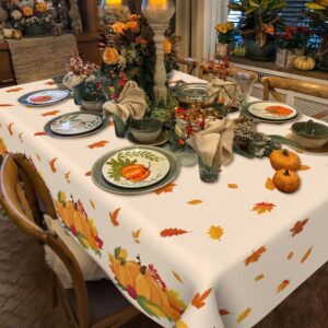 Thanksgiving Tablecloth Disposable, Fall Tablecloth, 2 PCS Friendsgiving Tablecloth, Plastic Autumn Pumpkins Maple Leaves Harvest Table Cover for Thanksgiving Party Decorations Table Decor, 54”x108”