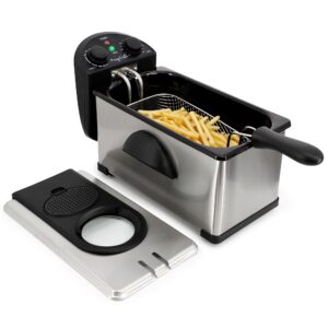 megachef electric oil deep fryer with adjustable temperature control and timer (3.17 quart)