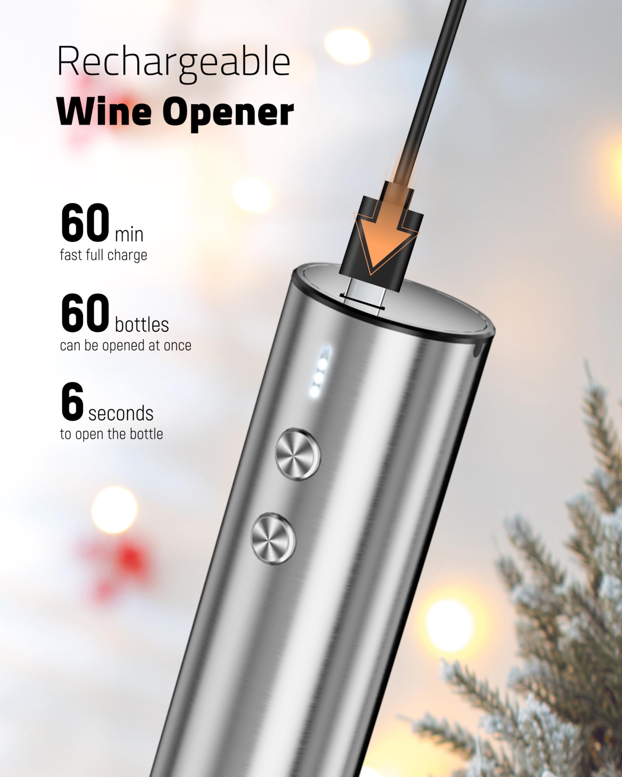 Electric Wine Opener Set - Premium Wine Gifts with Wine Opener, Foil Cutter, Wine Aerator, Vacuum Stopper, and Elegant Gift Box - Ideal Christmas Gift for Unforgettable Moments