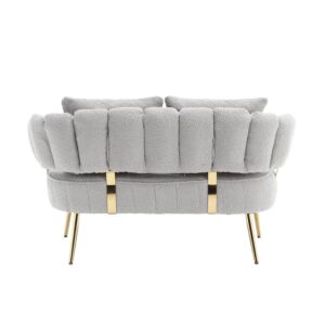 Gsxiyosen Modern Polyester Loveseat Couch, Small Futon Sofa with Gold Metal Legs, 2-Seater Upholstered Mini Sofa for Living Room, Bedroom, Office, Balcony, Studio Apartment (Gray)