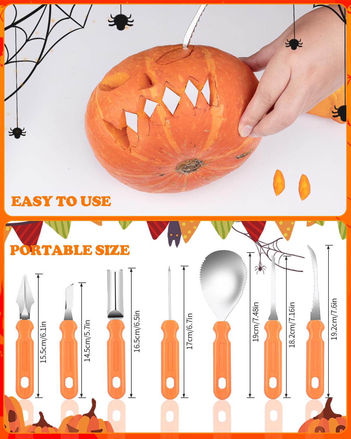 Halloween Pumpkin Carving Tools Kit, Professional and Heavy Duty Stainless Steel Pumpkin Cutter Knife Saw Scoop Tools Set for Kids or Adults, 7Pcs Carving Set for Halloween Decoration Jack-O-Lanterns