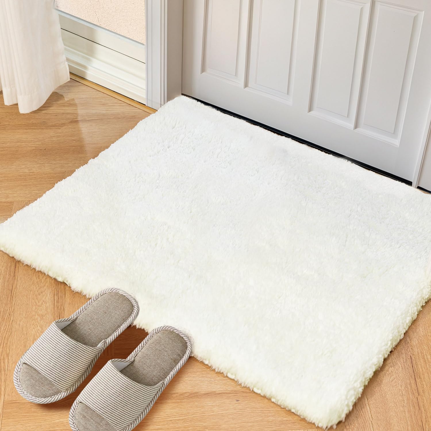 Latepis White Fluffy Rugs for Bedroom 24" x 35.5" Small Area Rug, Non-Slip Washable Throw Rugs, Non-Shedding Soft Furry Rug Indoor Door Mat Entrance for Home Door Entryway and Bathroom, White, 2x3 FT