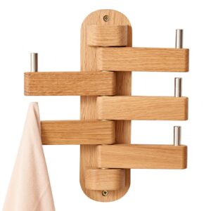 treoakwis oak wood coat hooks, coat rack wall mount swivel & heavy duty wall hooks for bedroom, entryway, living room, bathroom,office, classroom