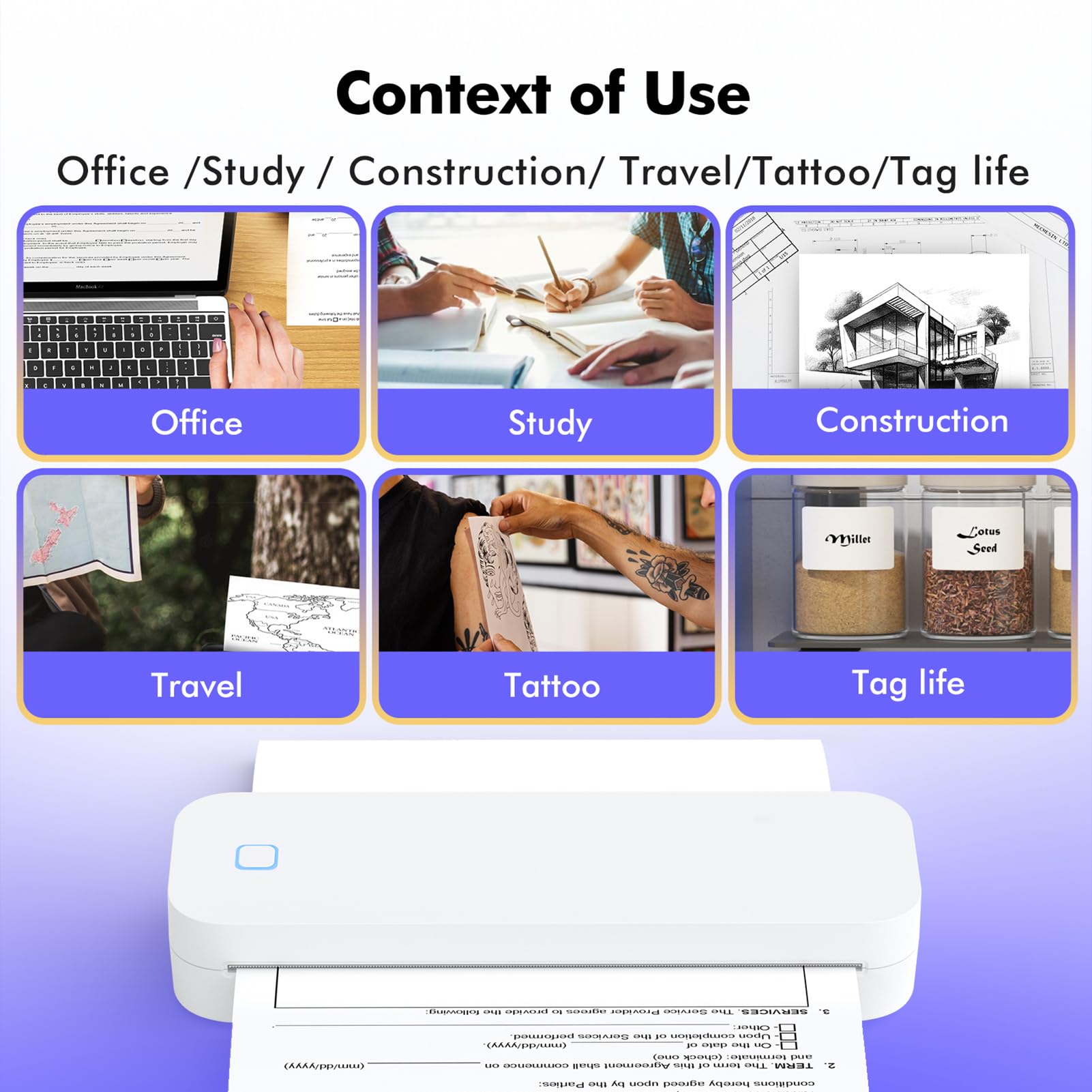 A4 Portable Thermal Transfer Printer Wireless Tattoo Transfer Printer Use with Mobile /Lap 56mm/77mm/107mm/210mm/216mm(2in/3in/4in/8in/8.5in) US Letter A5 Paper Size for Office School Compatible