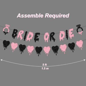 Bride or Die Bachelorette Banner, Halloween Engagement Banner with Spooky Heart Garland for Halloween Bride to be Bridal Shower Decorations