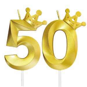 jumochi 50th birthday candles for cake 3d crown design number 50 topper decorations for celebrations (gold-3d-crown-50, 3d-crown)