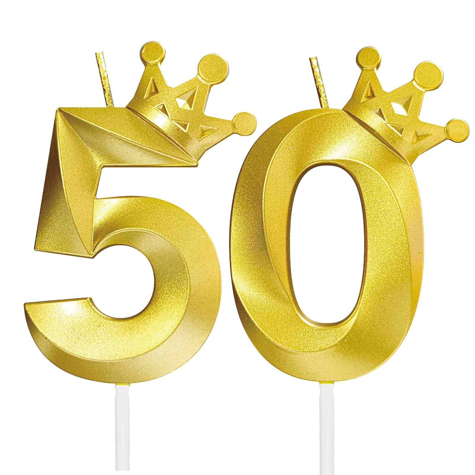 Jumochi 50th Birthday Candles for Cake 3D Crown Design Number 50 Topper Decorations for Celebrations (Gold-3D-Crown-50, 3D-Crown)