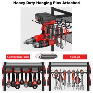 JUNNUJ Garage Large Power Tool Organizer Cart with 20A Power Strip, Heavy Duty Drill and Tools Battery Holder Storage Rack with Charing Station, Floor Standing Rolling Tool Cart Shelf on Wheels