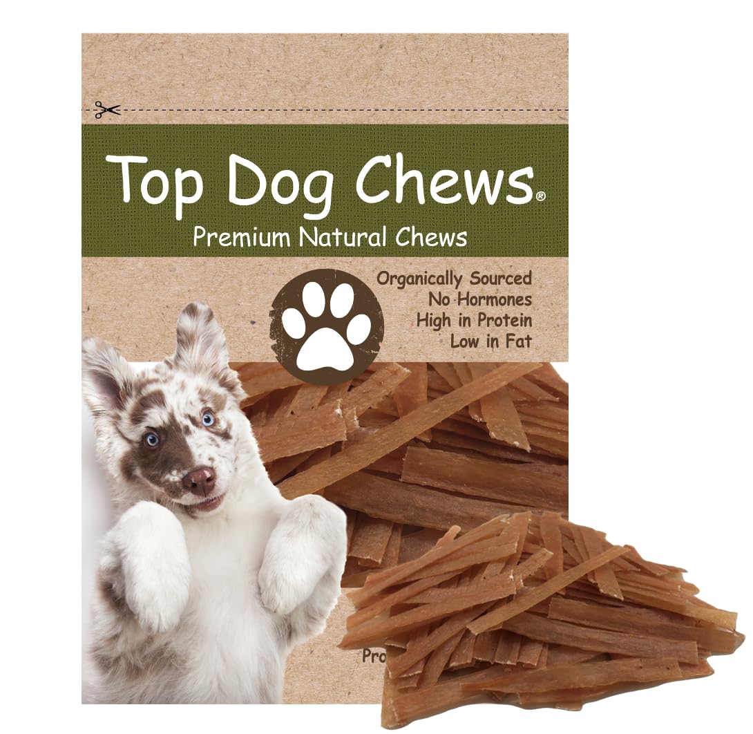 Top Dog Chews - Flat Turkey Tendons for Dogs, 10 OZ, Made in The USA, 100% Natural Chew Treats for Dental Care and Stress Relief, Puppy Training Treats for All Breeds