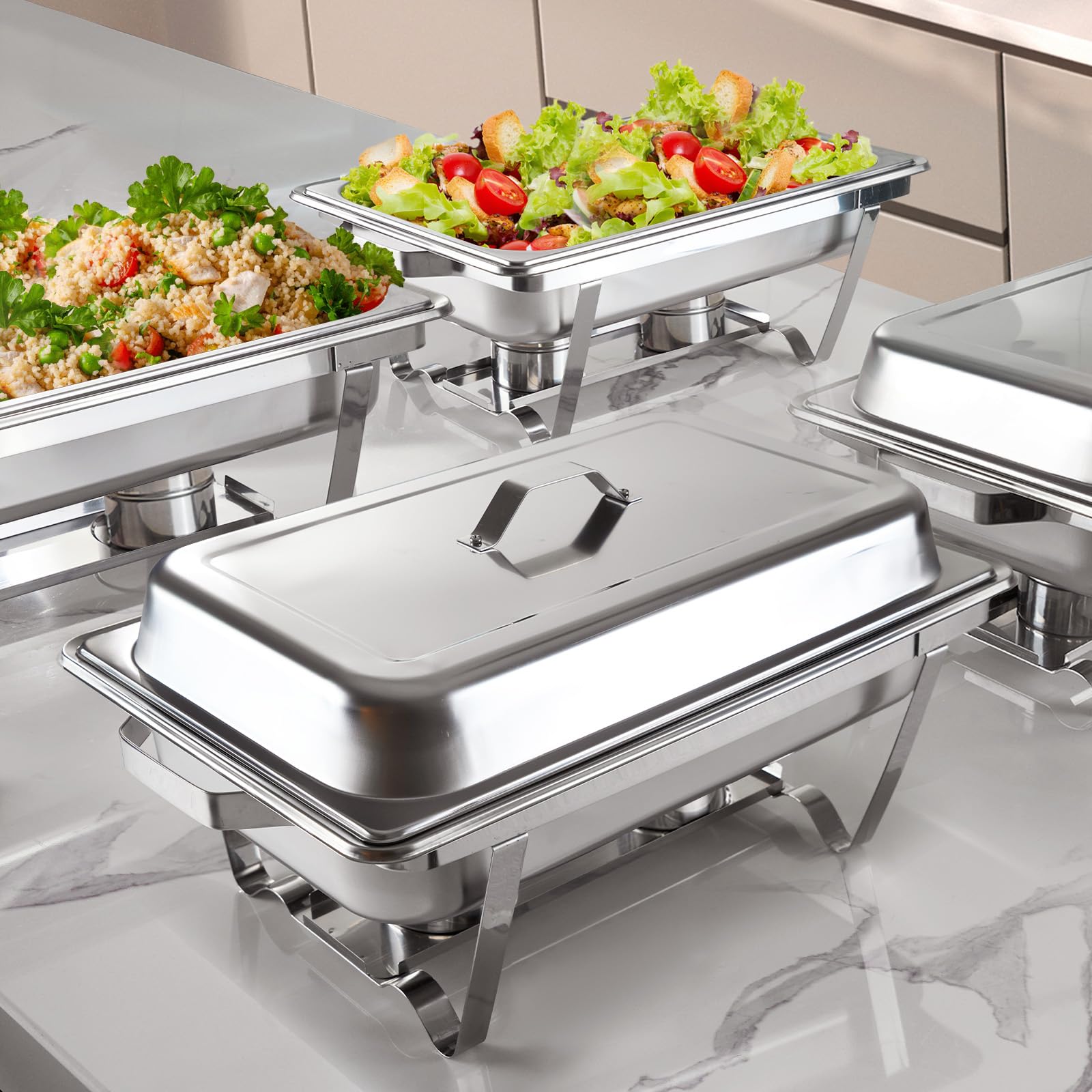 Chafing Dishes for Buffet 4 Pack, 9QT Full Size Rectangular Chafing Dish Buffet Set, Stainless Steel Chafers and Buffet Warmers Set, Food Warmers for Parties, Weddings, Banquets, Catering Events