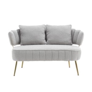 Gsxiyosen Modern Polyester Loveseat Couch, Small Futon Sofa with Gold Metal Legs, 2-Seater Upholstered Mini Sofa for Living Room, Bedroom, Office, Balcony, Studio Apartment (Gray)