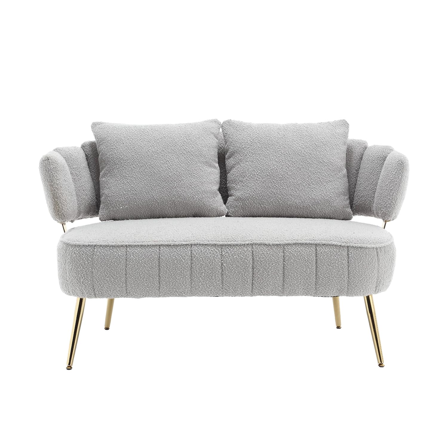 Gsxiyosen Modern Polyester Loveseat Couch, Small Futon Sofa with Gold Metal Legs, 2-Seater Upholstered Mini Sofa for Living Room, Bedroom, Office, Balcony, Studio Apartment (Gray)