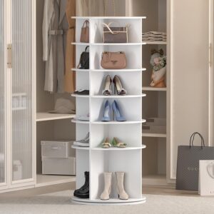 Wodeer 6 Tier 360° Rotating Shoe Rack Tower,Spinning Shoe Storage Organizer,Spinning Shoe Display,Round Shoe Rack for Entryway,Hallway,Living Room,White