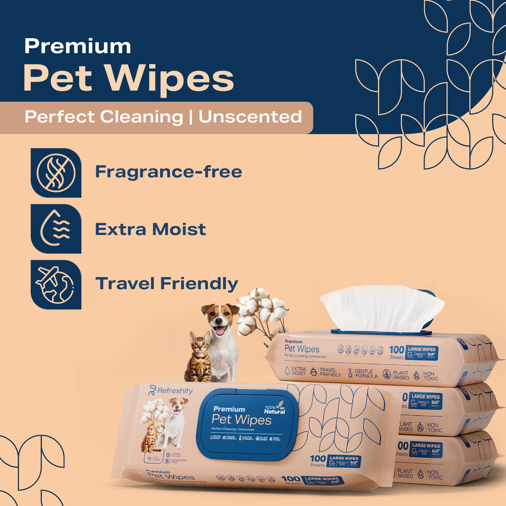 Pet Wipes for Dogs and Cats - 400 Pack Dog Wipes for Paws and Butt - Plant Based Unscented Non Toxic Dog Wipes Cleaning Deodorizing, Face, Fur - Puppy Wipes, Cat Wipes, Plus 12 Additional Travel Wipes