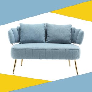 modern loveseat sofa couch,futon small sofa with gold metal legs, 2-seater upholstered mini love seat sofa couches for living room bedroom office balcony studio apartment easy to assemble (light blue)