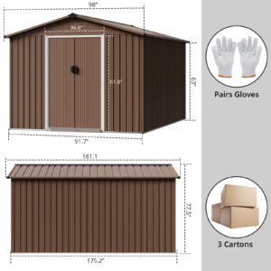 GarveeLife 8x15 Ft Outdoor Storage Shed, Large Garden Metal Shed with Sloped Roof & Lockable Door, Backyard Garden Patio Lawn Outdoor Shed for Organising Tools and Equipment in Yard, Garden, Brown