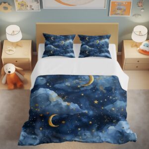 lokaluo moon duvet cover queen size 3d printed moon stars duvet cover set clouds space galaxy bedding set bedroom decor 3 pcs comforter cover with 2 pillowcases