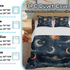 Lokaluo Moon Duvet Cover Queen Size 3D Printed Moon Sun Duvet Cover Set Stars Clouds Cosmic Sun Bedding Set Bedroom Decor 3 Pcs Comforter Cover with 2 Pillowcases