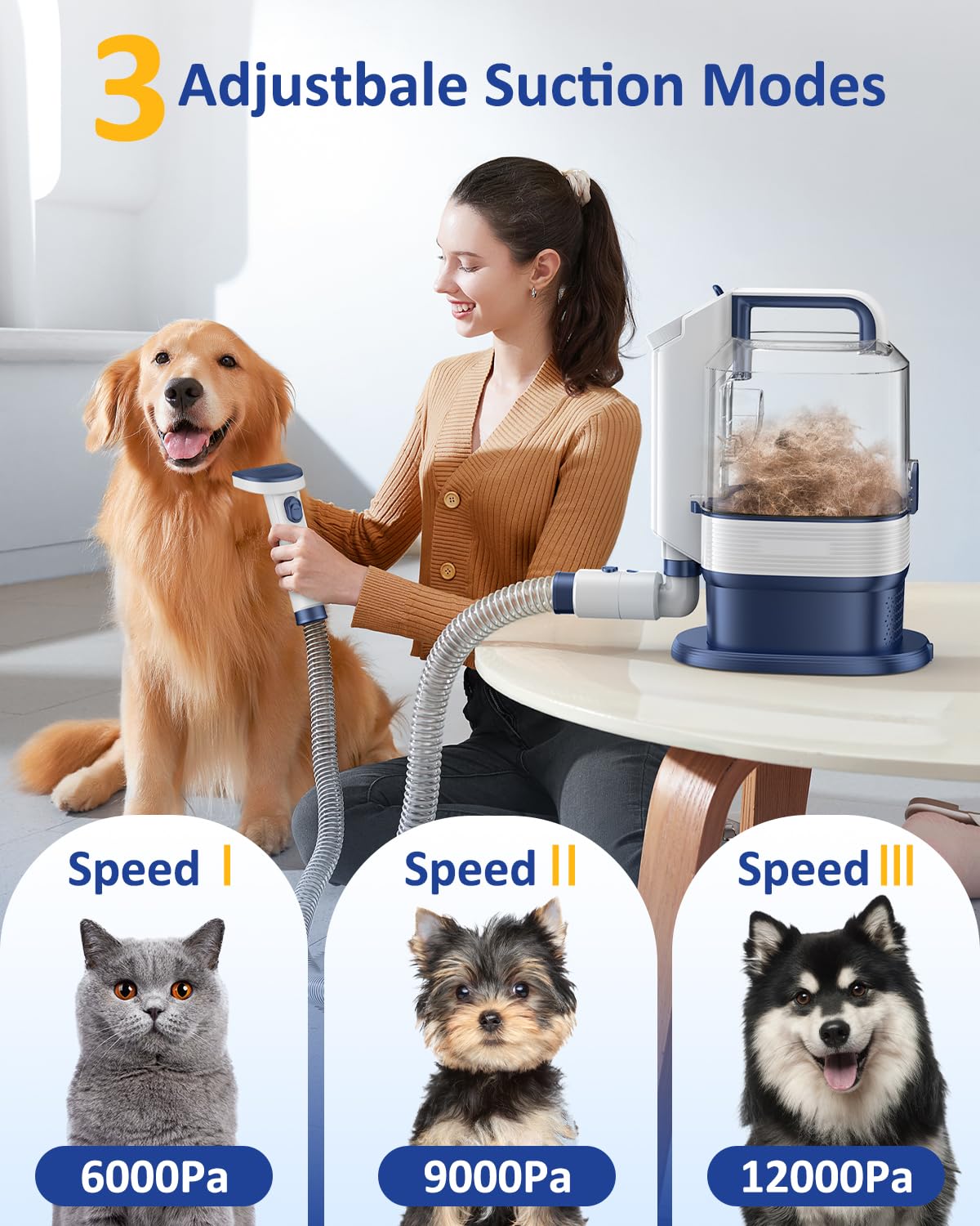 Dog Grooming Vacuum Kit, 3.2L Dust Cup Pet Grooming Vacuum for Dogs Cats with Cordless Clipper, 12000pa 6 Pet Grooming Tools Dog Brush Vacuum for Shedding Home Cleaning, Low Noise Dog Cat Hair Remover