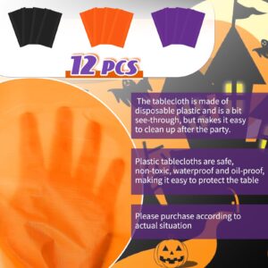 Yorcari 12 Pack Halloween Tablecloth Disposable Plastic 54 x 108 Inch Rectangle Tables Cloth Waterproof Disposable Plastic Table Cover for Halloween Party and Decorations (Black, Orange, Purple)