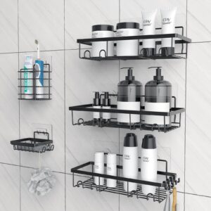 makefit shower caddy 5 pack, adhesive shower organizer storage for bathroom & kitchen, large capacity no drilling rustproof stainless steel bathroom organizer, shower shelves rack for inside shower