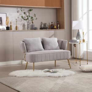 Gsxiyosen Modern Polyester Loveseat Couch, Small Futon Sofa with Gold Metal Legs, 2-Seater Upholstered Mini Sofa for Living Room, Bedroom, Office, Balcony, Studio Apartment (Gray)