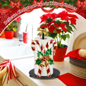 Shellwei Candy Cane Christmas Paper Towel Holder with Round Base Christmas Bathroom Decor Rustic Paper Towel Dispenser Kitchen Paper Holder Stand for Countertop Toilet Home Accessories