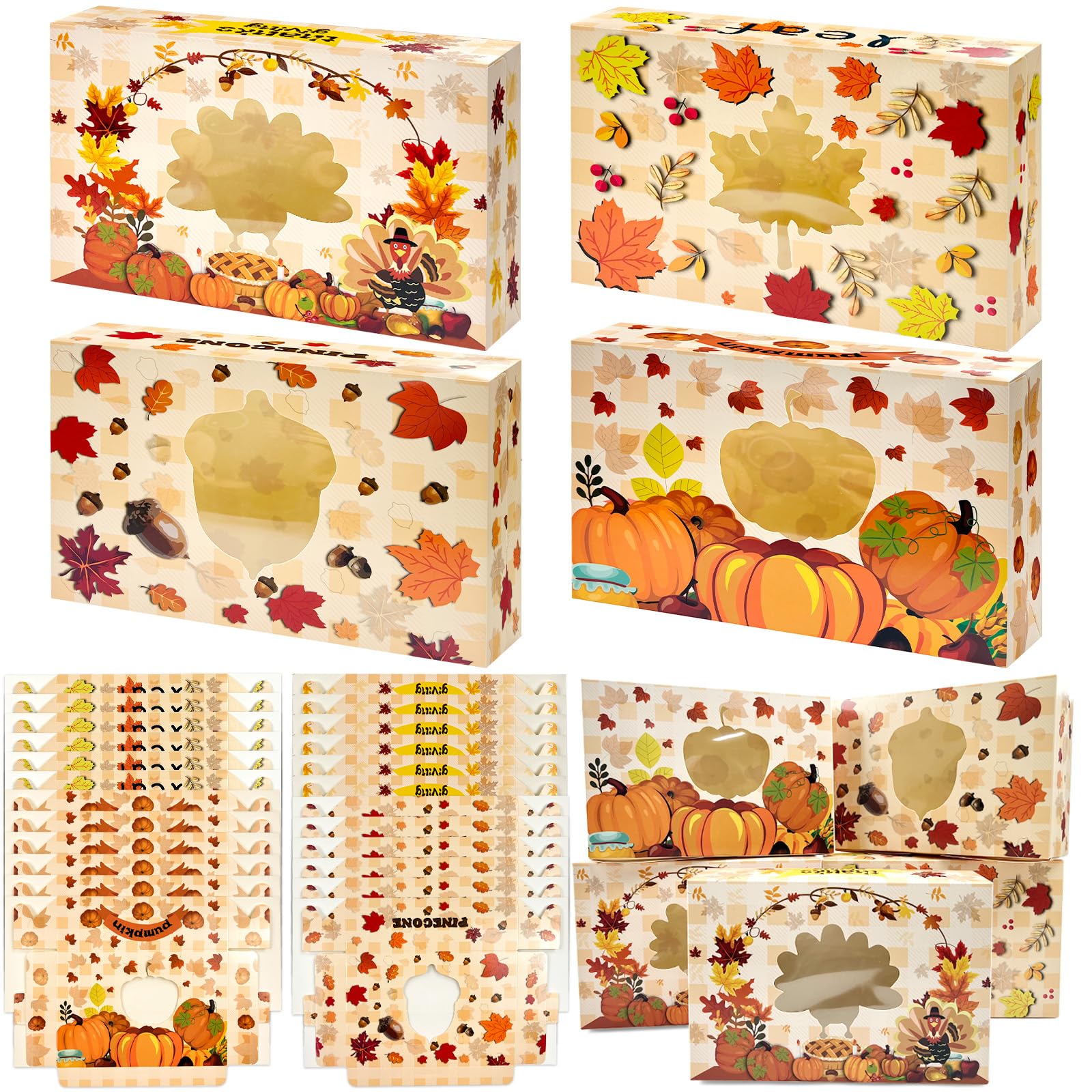 24Pcs Fall Cookie Boxes with Window, Autumn Maple Leaf Cookie Gift Cardboard Paper Treat Boxes Cookie Goody Container for Fall Harvest Wedding Thanksgiving Party Supplies