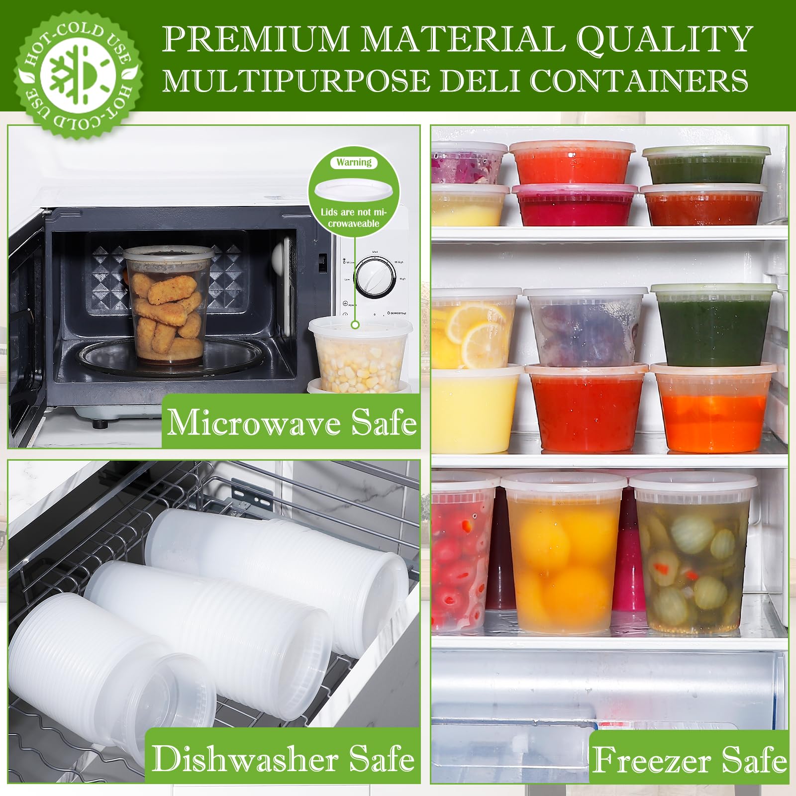 RANLITTLE Deli Containers with Lids 48 Sets - Soup Containers with Lids 8oz, 16oz, 32oz - Clear Plastic Food Containers with Lids, Leakproof, BPA Free, Reusable Take Out Containers for Restaurant