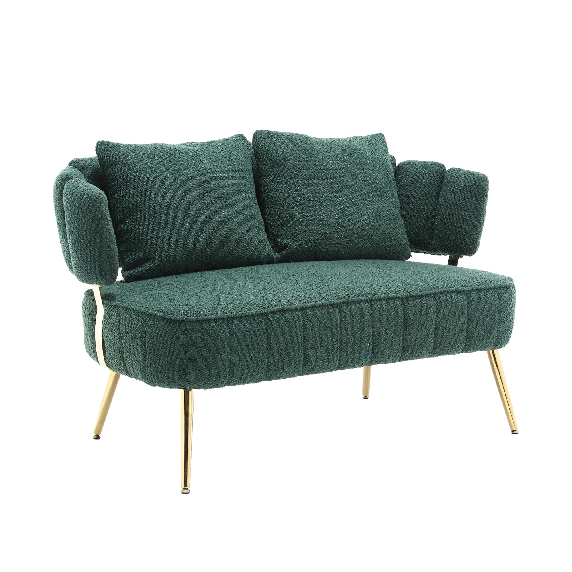 Gustonhon Modern Polyester Loveseat Couch,Futon Small Sofa with Gold Metal Legs, 2-Seater Upholstered Mini Sofa Couches for Living Room Bedroom Office Balcony Studio Apartment Love Seat (Emerald)